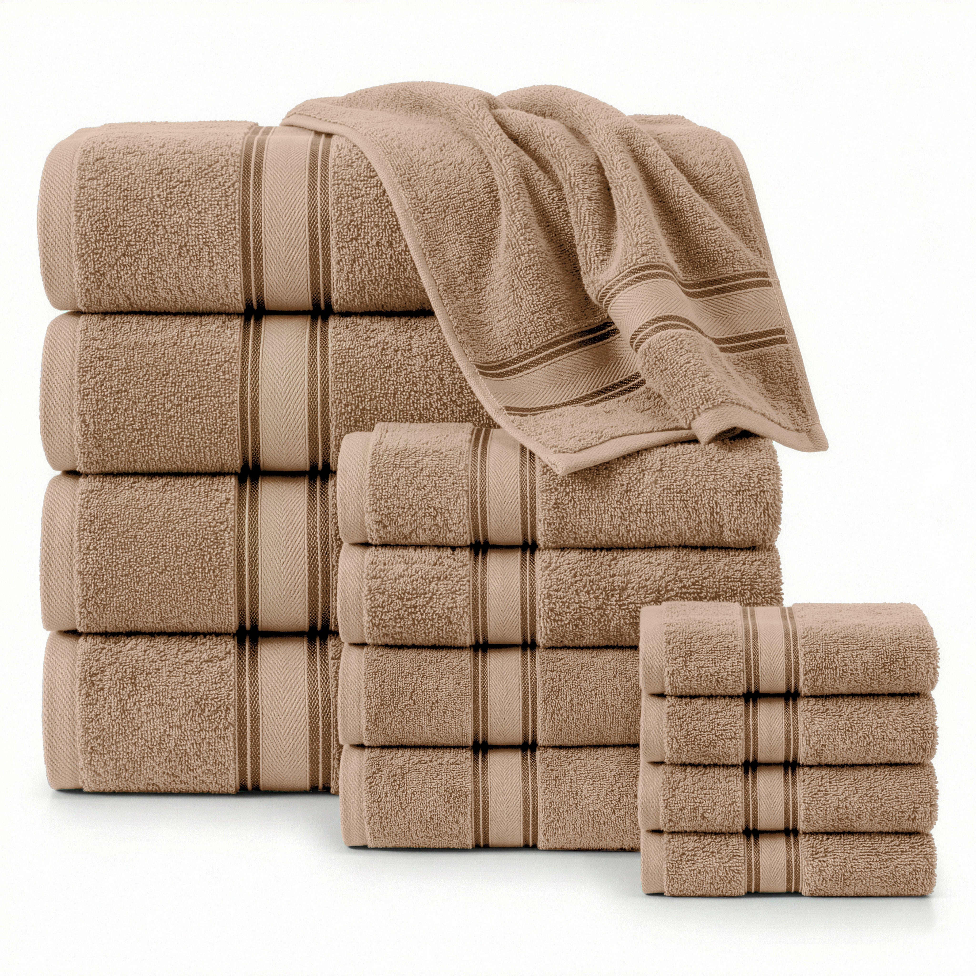 12 Piece 100% Cotton Towel Set 550GSM - Taupe